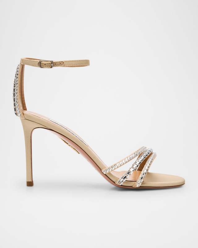 Milagros Crystal Suede Grosgrain Ankle-Strap Sandals